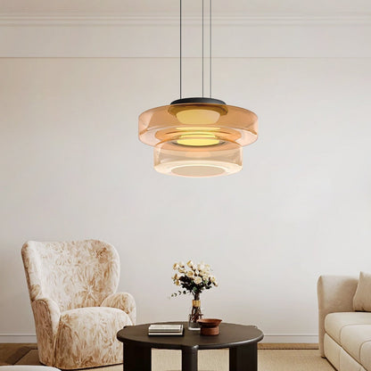 Bauhaus Glass Pendant Lamp - Layered Glass Hanging Light for Kitchen, Dining Room, Living Area, Cafe, Modern Artistic Design