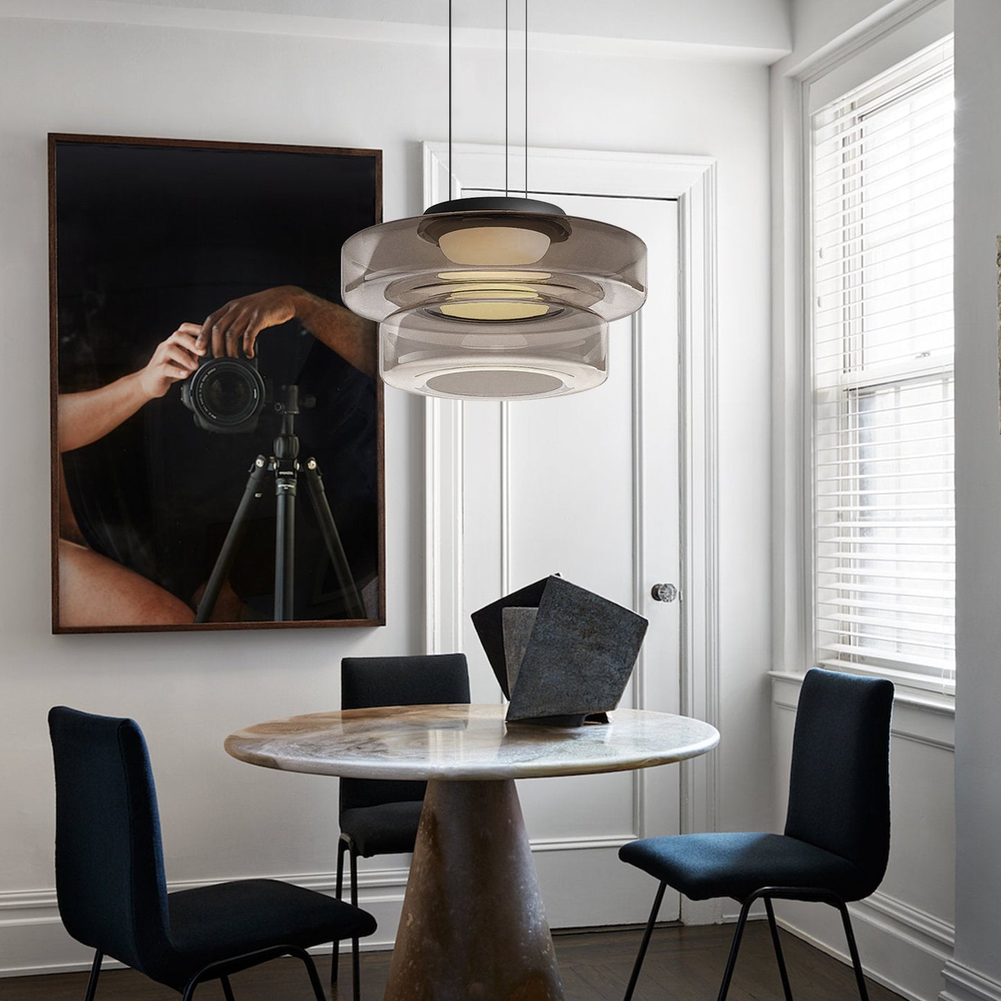 Bauhaus Glass Pendant Lamp - Layered Glass Hanging Light for Kitchen, Dining Room, Living Area, Cafe, Modern Artistic Design