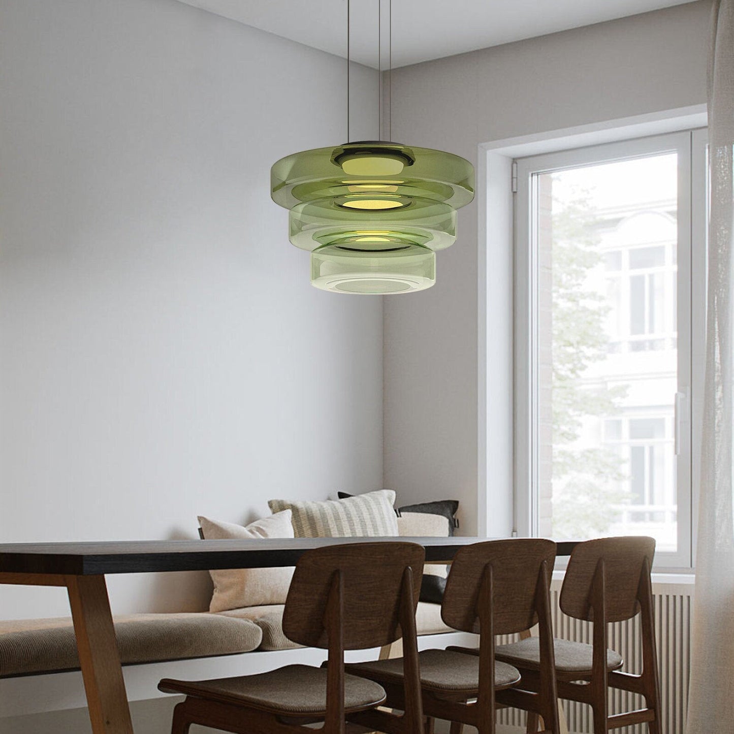 Bauhaus Glass Pendant Lamp - Layered Glass Hanging Light for Kitchen, Dining Room, Living Area, Cafe, Modern Artistic Design