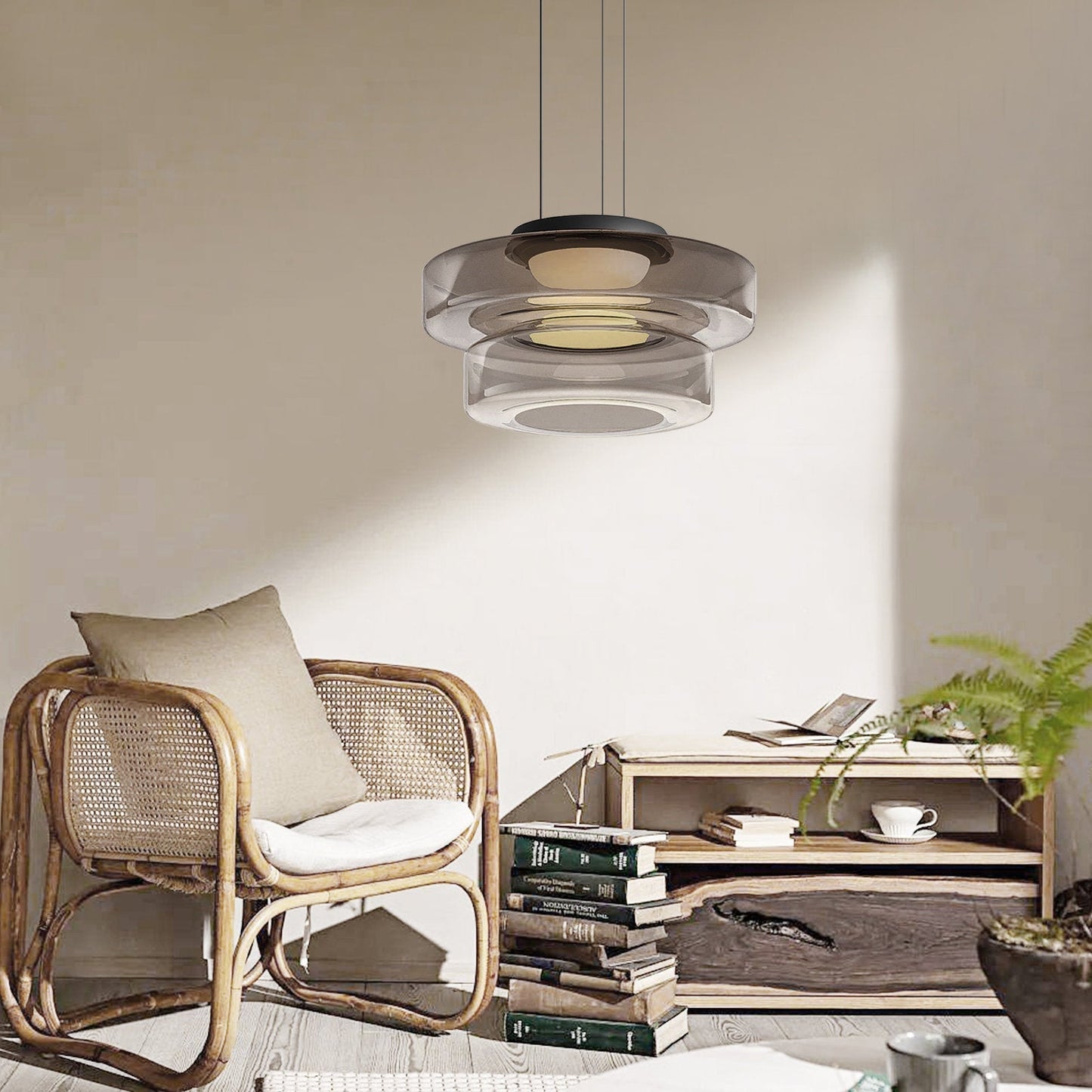 Bauhaus Glass Pendant Lamp - Layered Glass Hanging Light for Kitchen, Dining Room, Living Area, Cafe, Modern Artistic Design
