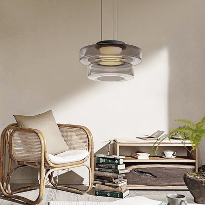 Bauhaus Glass Pendant Lamp - Layered Glass Hanging Light for Kitchen, Dining Room, Living Area, Cafe, Modern Artistic Design