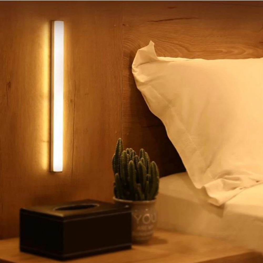 Wireless LED Night Light Motion Sensor - Cordless Wall Fixture with Adhesive Mount for Hallway, Closet, Stairs, Bathroom