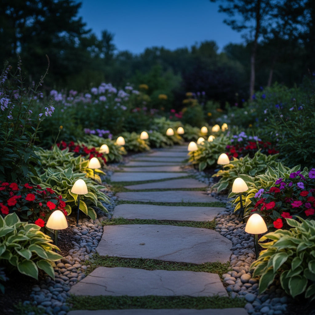 Outdoor Solar Lights Garden Mushroom Stake Set