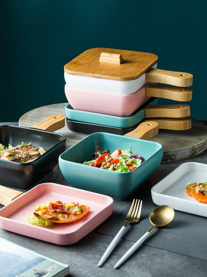 Serving Plate With Wooden Handle