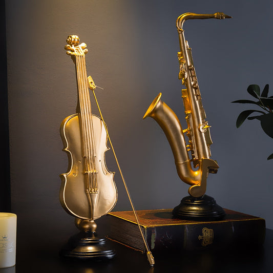 Violin Figurines - Musical Instrument Statue Ornament for Living Room Shelf, Study, Office Desk, Music Lover Gift Decor