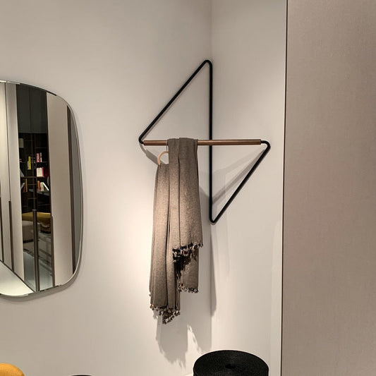 Wall Mounted Clothes Rack - Space Saving Steel Loop Garment Rail with Wooden Rod for Bedroom, Hallway, Small Room, Dorm