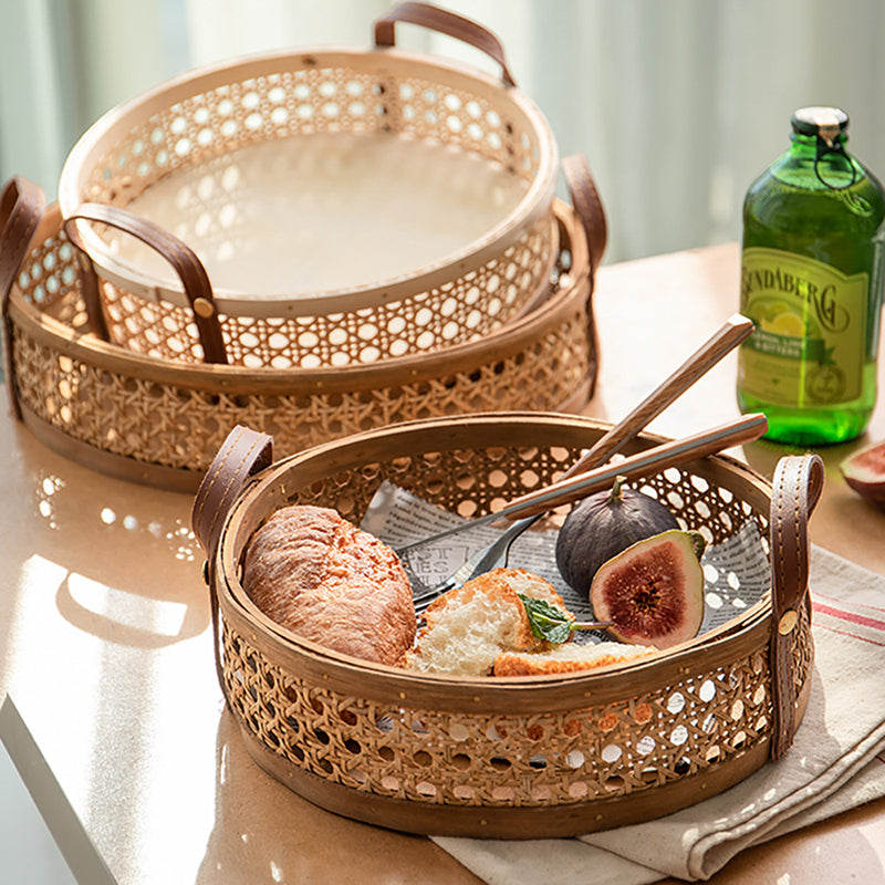 Round Rattan Basket with Handle