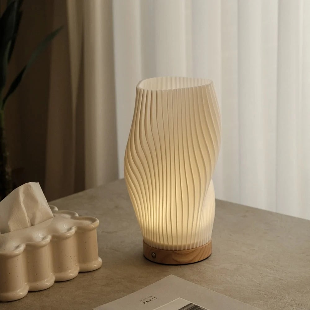 Wave Table Lamp USB Dimmable - Modern Wood Base LED Lamp with Warm and Natural White for Bedroom, Living Room, Office, Desk