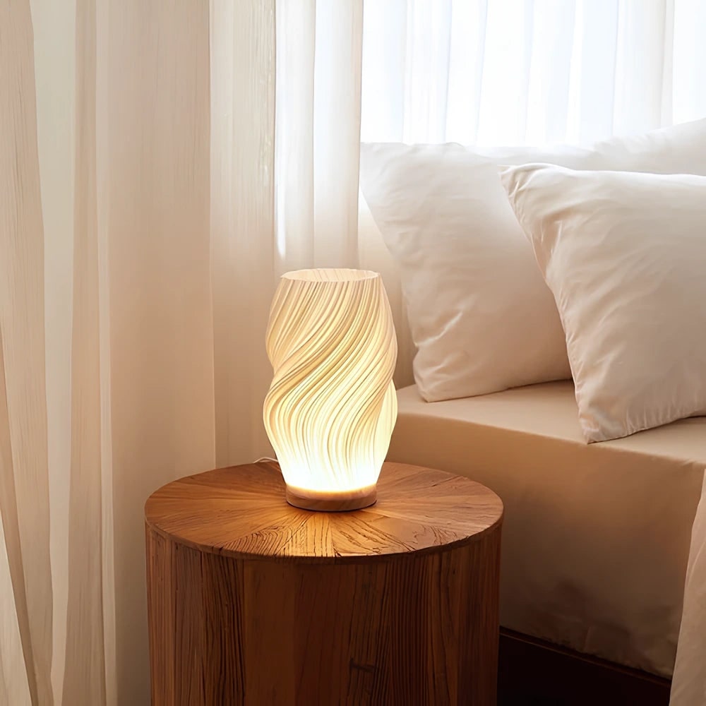 Wave Table Lamp USB Dimmable - Modern Wood Base LED Lamp with Warm and Natural White for Bedroom, Living Room, Office, Desk