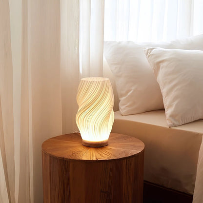 Wave Table Lamp USB Dimmable - Modern Wood Base LED Lamp with Warm and Natural White for Bedroom, Living Room, Office, Desk