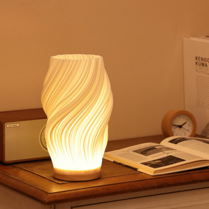 Wave Table Lamp USB Dimmable - Modern Wood Base LED Lamp with Warm and Natural White for Bedroom, Living Room, Office, Desk