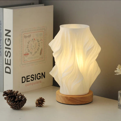 Wave Table Lamp USB Dimmable - Modern Wood Base LED Lamp with Warm and Natural White for Bedroom, Living Room, Office, Desk