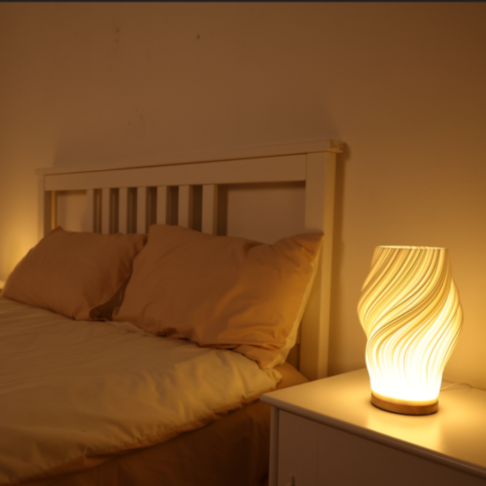 Wave Table Lamp USB Dimmable - Modern Wood Base LED Lamp with Warm and Natural White for Bedroom, Living Room, Office, Desk