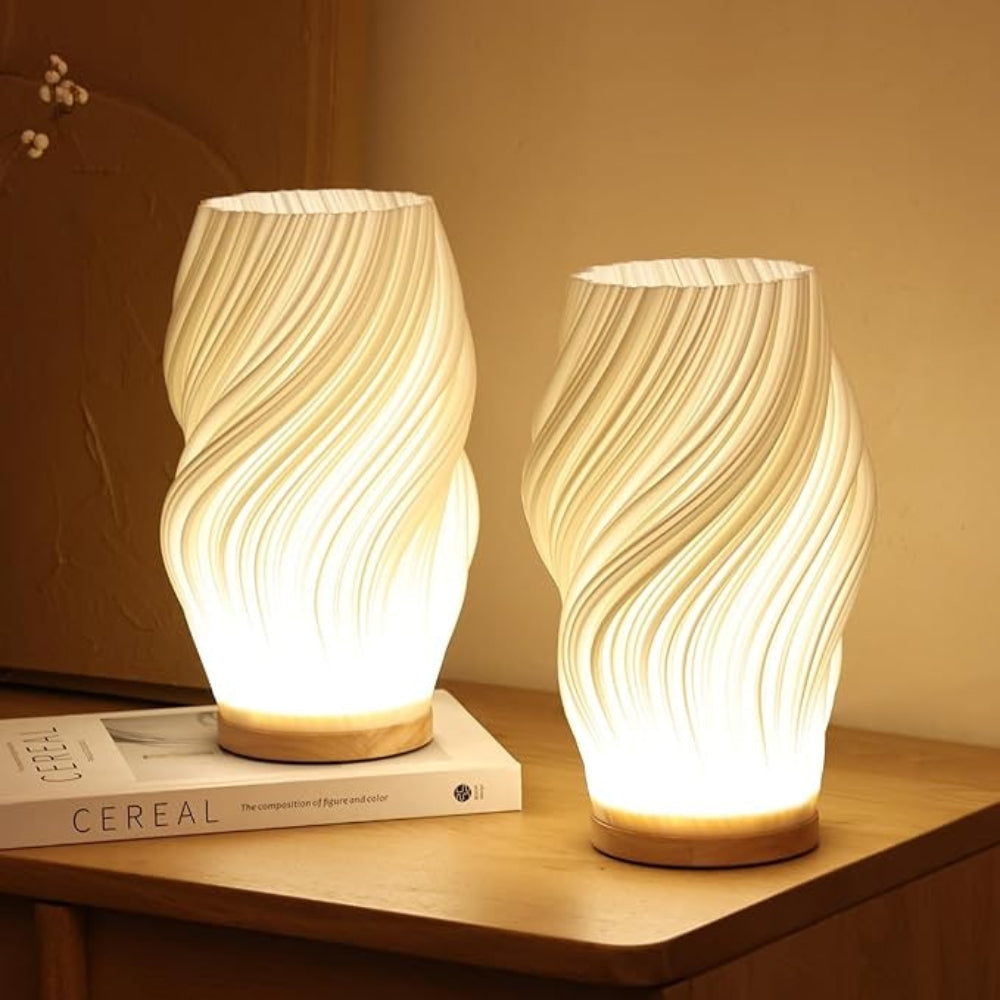 Wave Table Lamp USB Dimmable - Modern Wood Base LED Lamp with Warm and Natural White for Bedroom, Living Room, Office, Desk