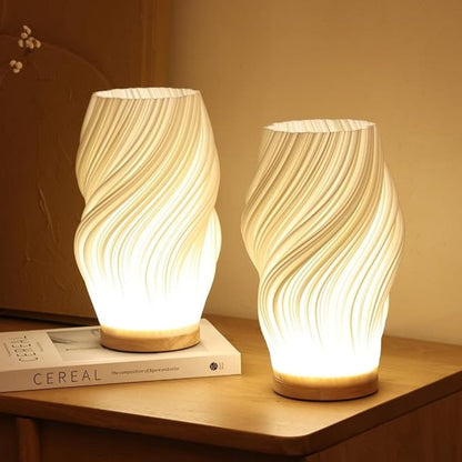 Wave Table Lamp USB Dimmable - Modern Wood Base LED Lamp with Warm and Natural White for Bedroom, Living Room, Office, Desk