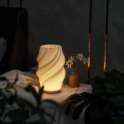 Wave Table Lamp USB Dimmable - Modern Wood Base LED Lamp with Warm and Natural White for Bedroom, Living Room, Office, Desk