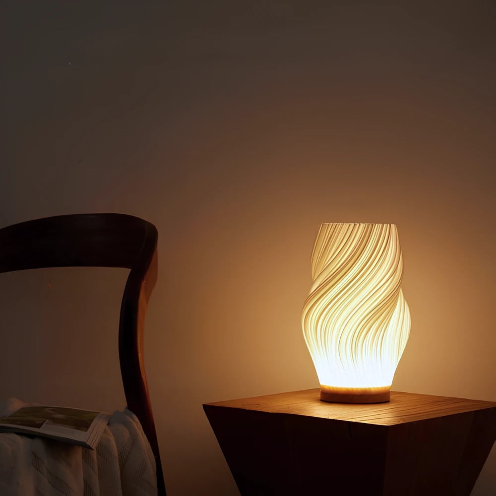 Wave Table Lamp USB Dimmable - Modern Wood Base LED Lamp with Warm and Natural White for Bedroom, Living Room, Office, Desk
