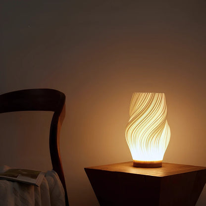 Wave Table Lamp USB Dimmable - Modern Wood Base LED Lamp with Warm and Natural White for Bedroom, Living Room, Office, Desk