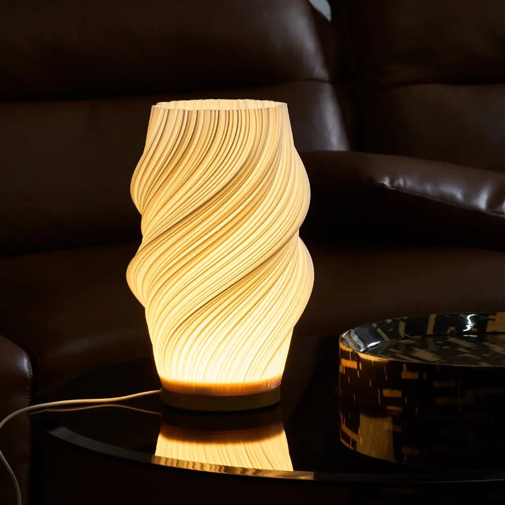 Wave Table Lamp USB Dimmable - Modern Wood Base LED Lamp with Warm and Natural White for Bedroom, Living Room, Office, Desk