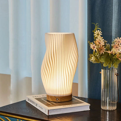 Wave Table Lamp USB Dimmable - Modern Wood Base LED Lamp with Warm and Natural White for Bedroom, Living Room, Office, Desk