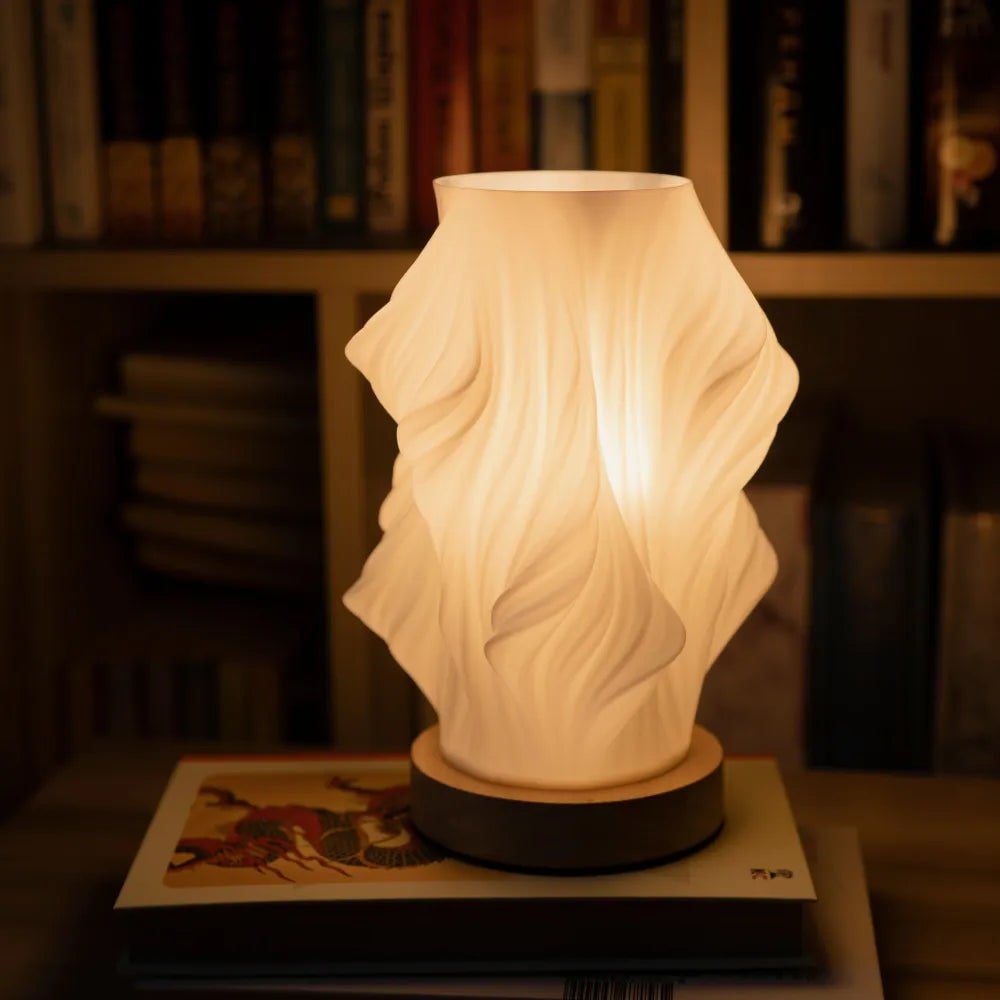 Wave Table Lamp USB Dimmable - Modern Wood Base LED Lamp with Warm and Natural White for Bedroom, Living Room, Office, Desk