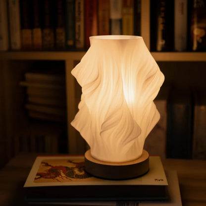 Wave Table Lamp USB Dimmable - Modern Wood Base LED Lamp with Warm and Natural White for Bedroom, Living Room, Office, Desk