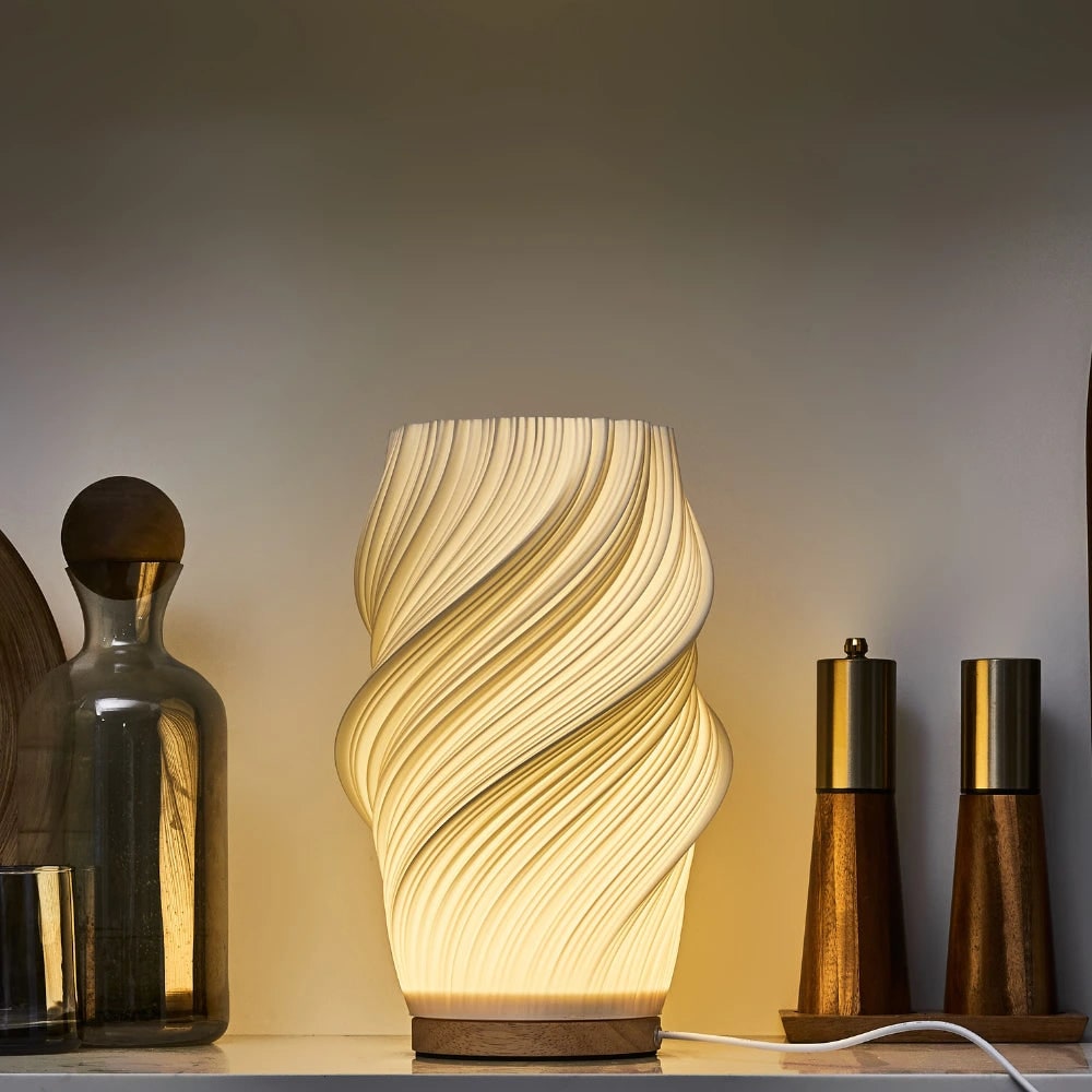 Wave Table Lamp USB Dimmable - Modern Wood Base LED Lamp with Warm and Natural White for Bedroom, Living Room, Office, Desk