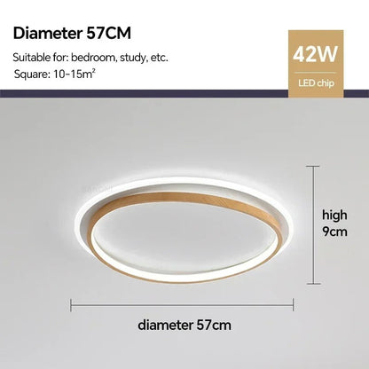 Walnut and Gold LED Ceiling Lamp - Modern Round Flush Mount Light for Bedroom, Study, Dining Room, Minimalist Warm Design